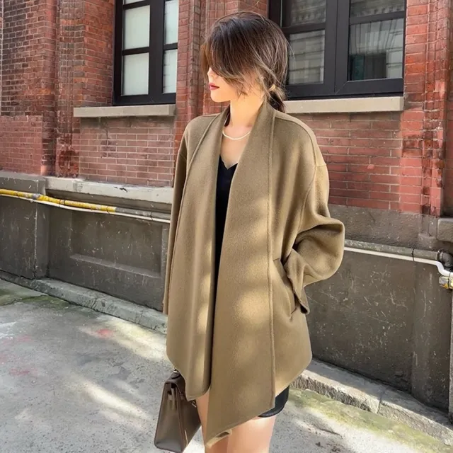 【巴黎精品】現貨+預購 羊毛大衣毛呢外套(保暖時尚大碼不規則女外套2色a1il22)
