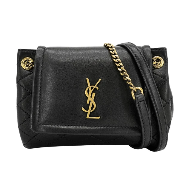 YSL Mini Nolita 羊皮金logo迷你翻蓋斜背包(672738-黑)