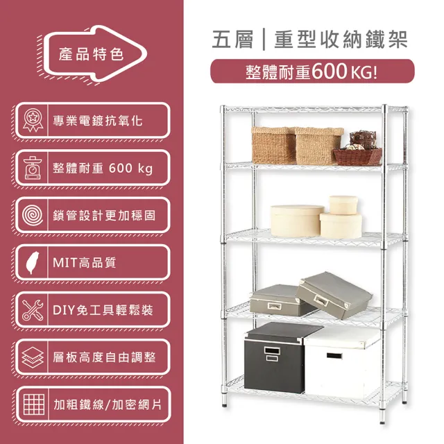 【KIWISH】鐵架MIT超耐重120x46x180H五層置物架(五層架/收納架/層架/置物架/收納層架/鍍鉻架/鐵力士架)