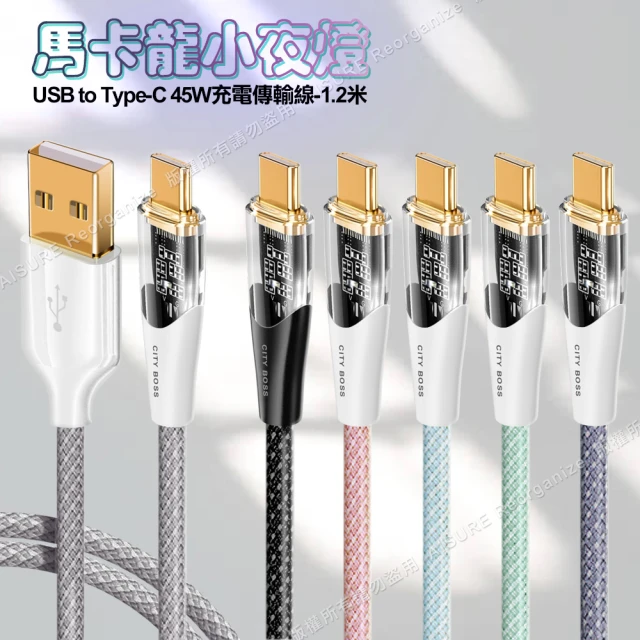 CityBoss 馬卡龍 USB to Type-C 45W小夜燈充電傳輸線-120cm