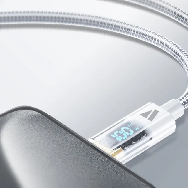 RT4 100W Type-C to C 數顯快速充電線-120cm(LED顯示 PD 100W 快速充電)
