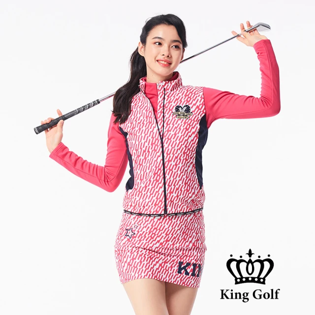 KING GOLF 網路限定款-女款滿版幾何印花刺繡拼接無袖背心(桃紅)