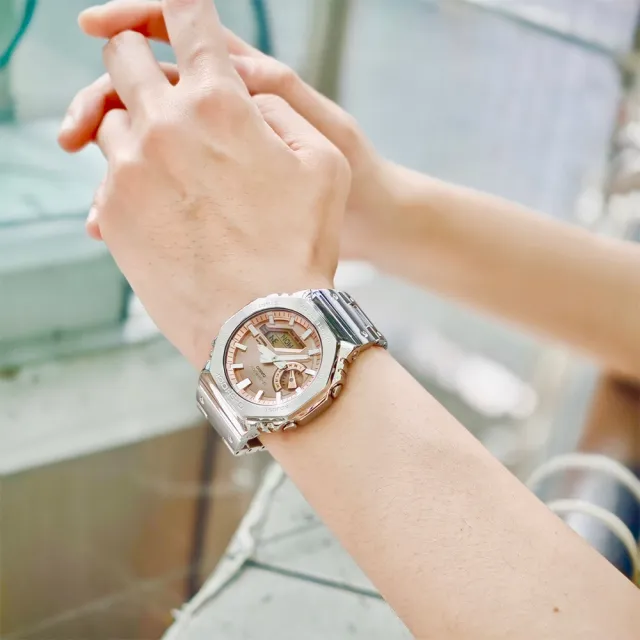 【CASIO 卡西歐】G-SHOCK 太陽能藍牙 金屬八角防護構造雙顯錶 情人節 送禮(GM-B2100AD-5A)