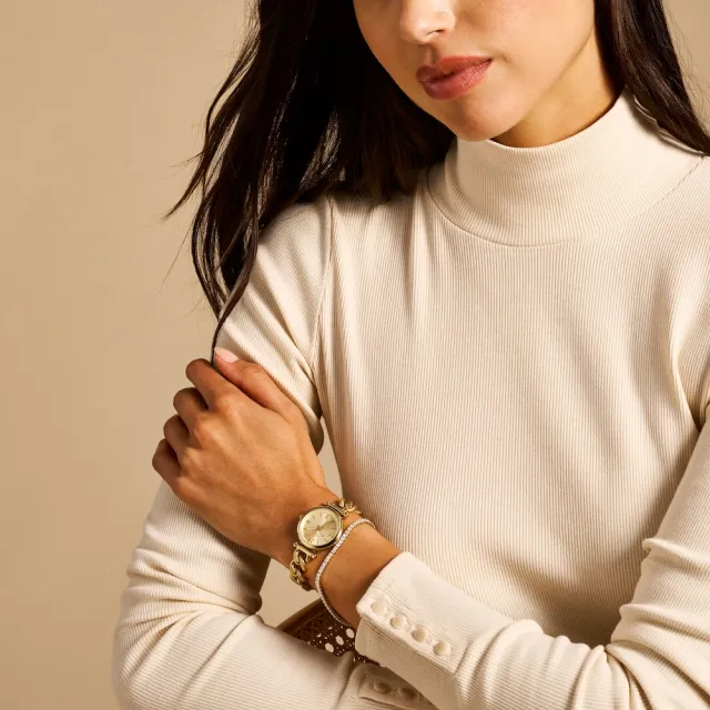 【FOSSIL】Carlie系列 優雅羅馬時刻手錶手鍊套組 不鏽鋼鍊帶 28MM (2色可選)