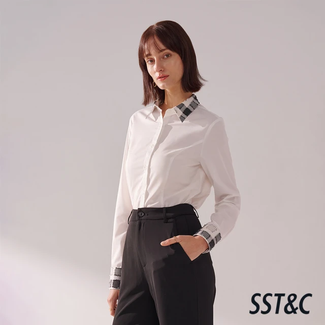 SST&C 格紋拼接方領合身襯衫01062411002(新品上市)