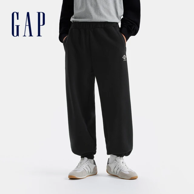 GAP 男裝 Logo刺繡束口抽繩鬆緊運動褲-黑色(676236)