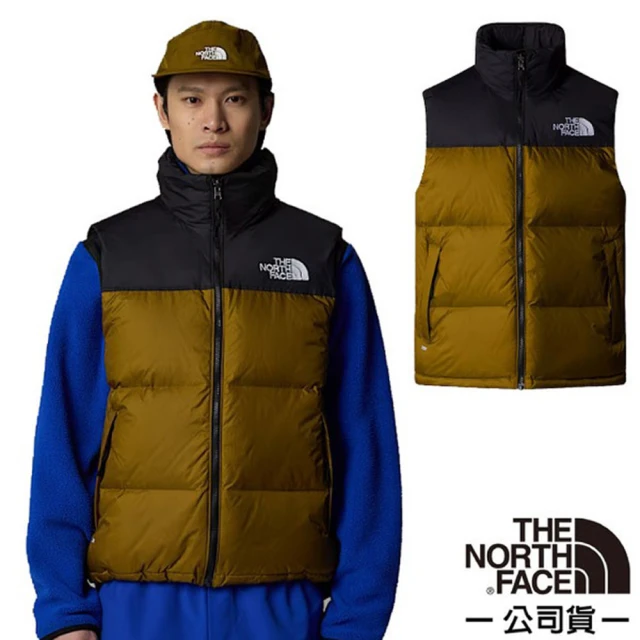 The North Face 男女 拼接防潑水舒適保暖可收納連帽羽絨背心/DWR防潑水(3JQQ-5HO 苔蘚綠/黑)