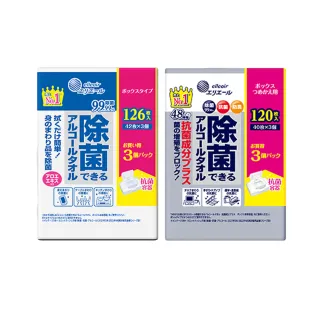 【日本大王】elleair 家庭清潔除菌酒精濕紙巾_盒裝補充包3入(蘆薈配方42抽x3/抗菌PLUS升級版40抽x3)