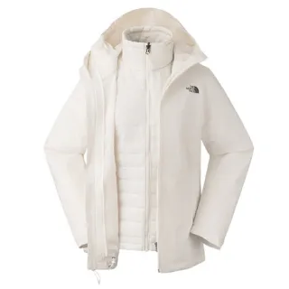 【The North Face】女 3效能 防水透氣防風耐磨連帽二件式外套_亞洲版型/夾克.風雨衣(5B1X-QLI 沙丘白)