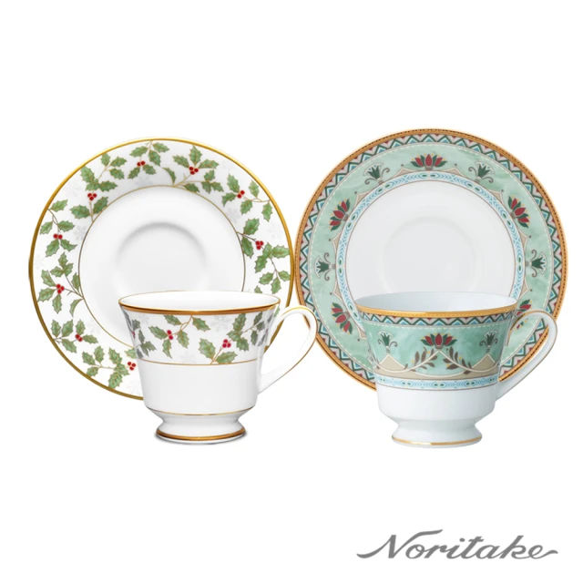 NORITAKE 金邊聖誕系列-植物咖啡對杯禮盒組(MOMO 獨家聖誕組合)