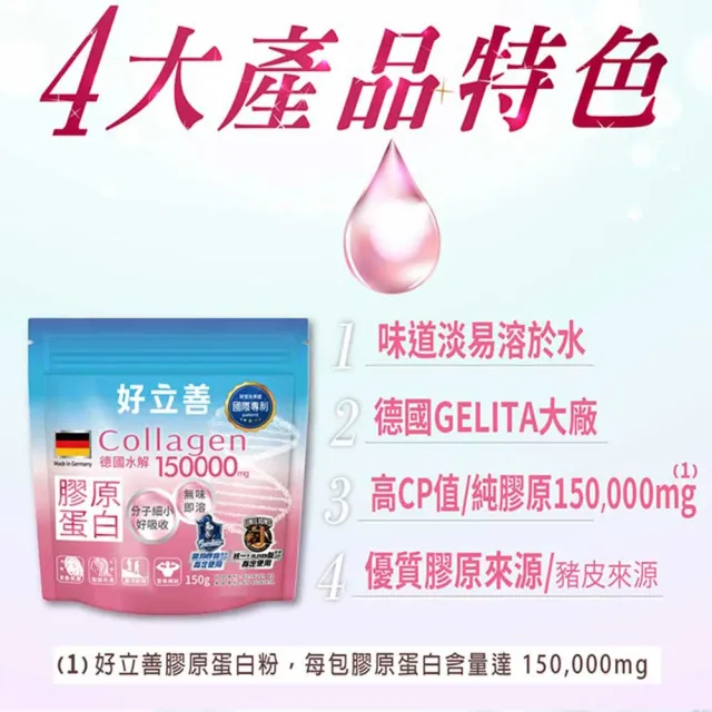 【德國好立善】膠原蛋白粉150g 8入組(100%純膠原 優蛋白 胜 味淡速溶 分子細小好吸收 德國Gelita大廠)