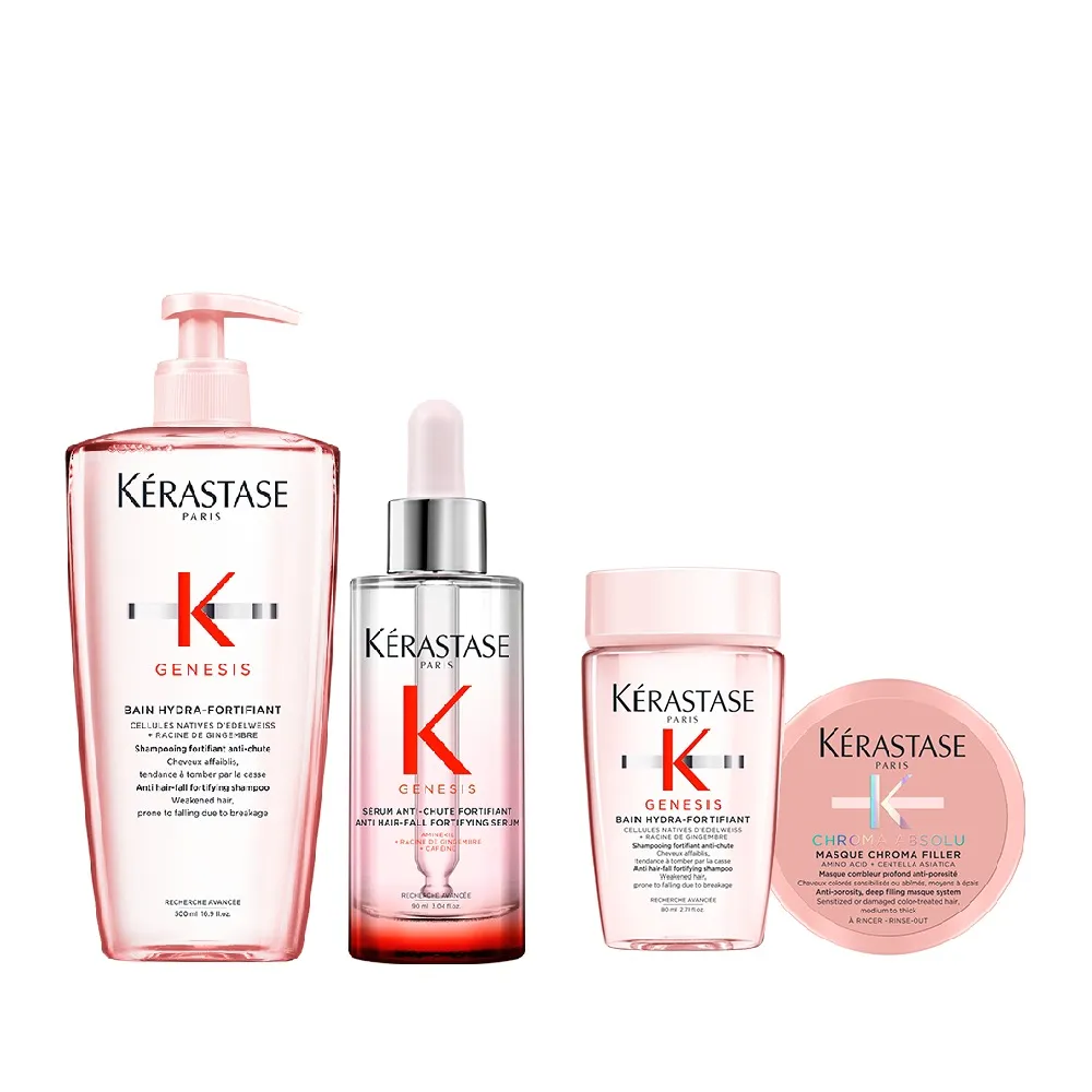 【KERASTASE 巴黎卡詩】粉漾芯生大容量調理組(髮浴500ml+頭皮精華90ml)