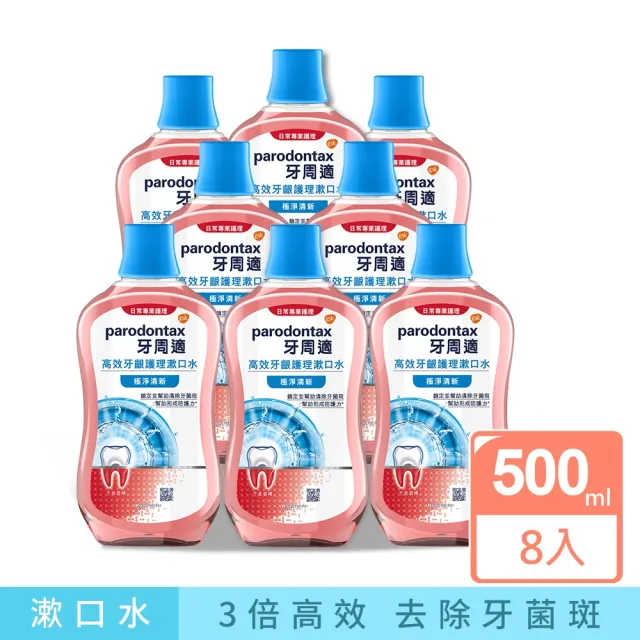 【Parodontax 牙周適】高效牙齦護理漱口水 500mlX8入(極淨清新/溫和薄荷)