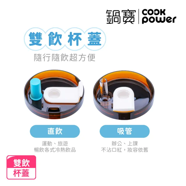 【CookPower 鍋寶_買1送1】珍珠粗吸管陶瓷雙飲隨行手把杯1200ml(2色選)
