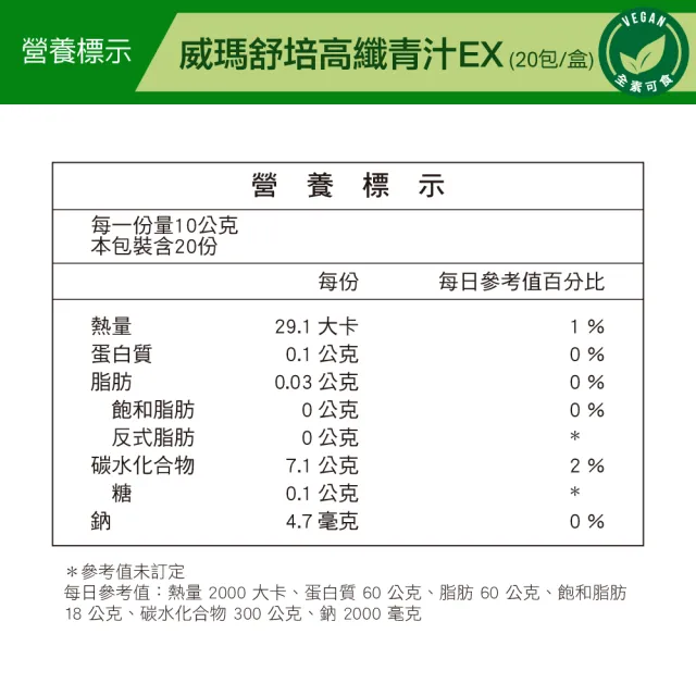 【威瑪舒培】高纖青汁_一入(共20包_全素_添加大麥草粉_專利洋菇萃取物)