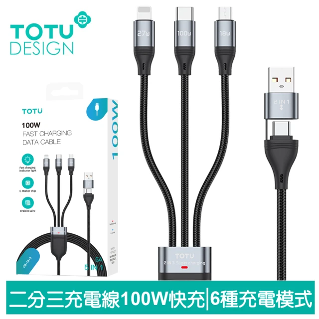 TOTU 拓途 二分三 Type-C/USB-A TO Lightning/TypeC/安卓MicroUSB PD 100W 充電傳輸快充線 極速 1.2M