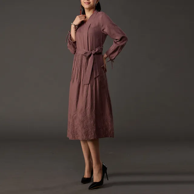 【古典美】18111刺繡綁結洋裝(棉麻/純棉/亞麻/中國風/漢服/茶禪服/手染服)