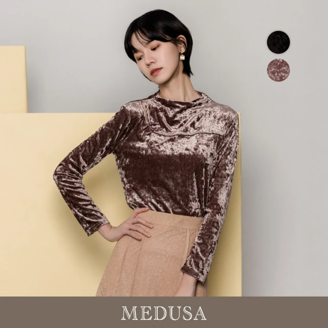 MEDUSA 曼度莎 現貨-緞面絨盤釦造型內搭上衣 - 2色（M-2L）｜女長袖上衣 休閒上衣(501-12601)