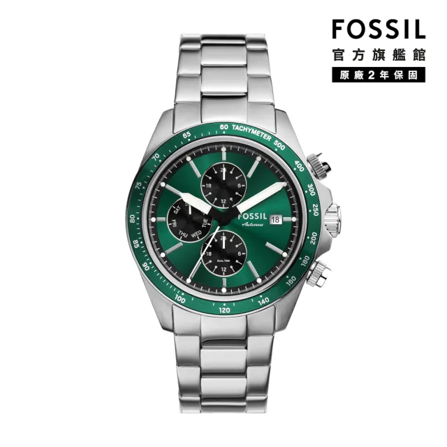 【FOSSIL 官方旗艦館】Autocross系列 引航深森三眼手錶 不鏽鋼鍊帶手錶 42MM(2色可選)