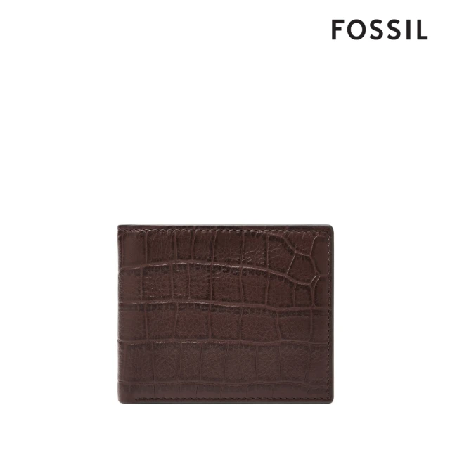 FOSSIL Derrick 真皮大零錢袋短夾-深棕色 ML4687204(禮盒組附鐵盒)