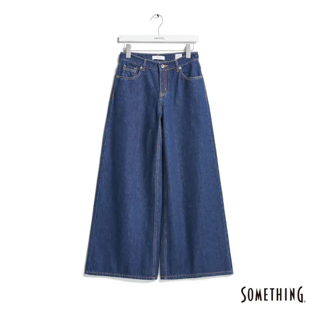 【SOMETHING】女裝 微破損中腰丹寧寬褲(原藍色)