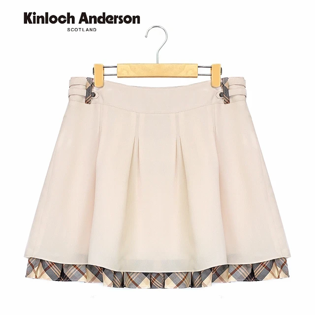 Kinloch Anderson 氣質腰飾扣格紋拼接短裙/直(KA0575410/米白)