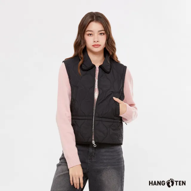 【Hang Ten】女裝-絎縫鋪棉上班穿搭修身背心(黑)