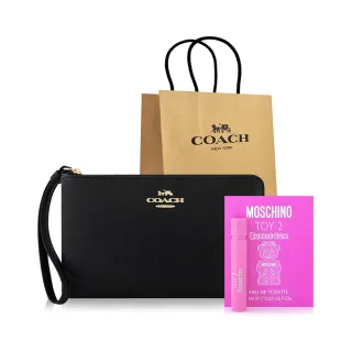 【COACH】防刮皮革手拿包-大型+MOSCHINO 品牌經典隨身小香水(黑色)