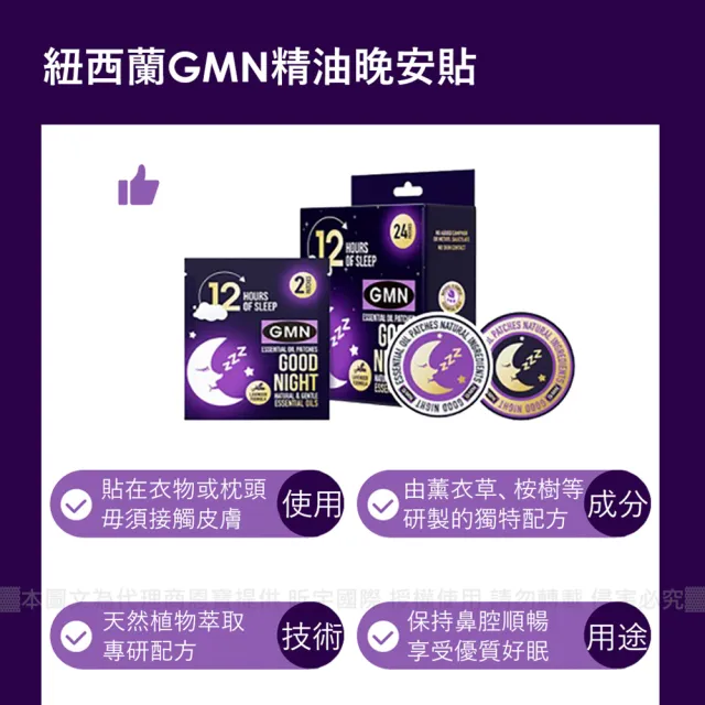 【GMN】精油晚安貼/睡前貼 12小包 共24片(紐西蘭BEGGI製造 台灣代理公司貨 薰衣草 放鬆舒眠安神 居家必備)