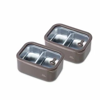 【CookPower 鍋寶】匠造系列可微波強化玻璃蓋不鏽鋼保鮮盒分隔保鮮盒600ml(2入)