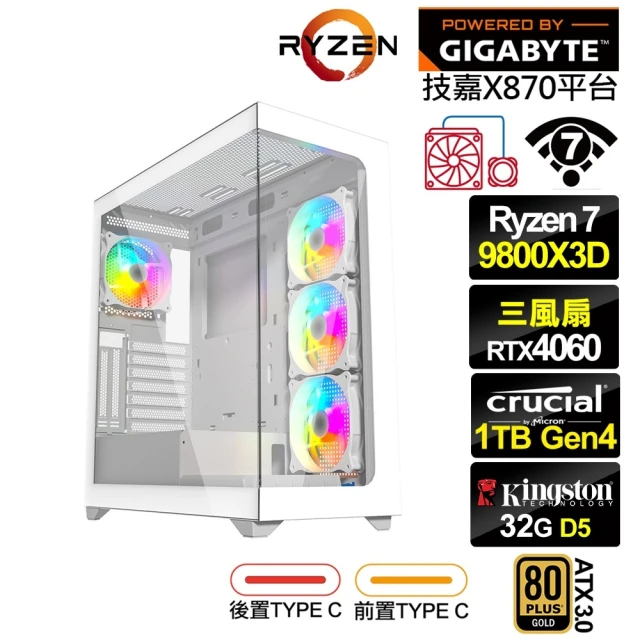 技嘉平台 R7八核GeForce RTX 4060{海神K09C}水冷電競電腦(R7 9800X3D/X870/32G D5/1TB/WIFI)