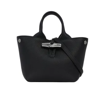 【LONGCHAMP】Roseau XS 竹節釦牛皮手提/斜背迷你二用包(黑色)