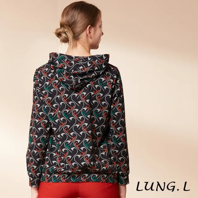 【LUNG.L 林佳樺】LR24A黑色滿版F字母印花長袖女裝帽T(秋冬新品)