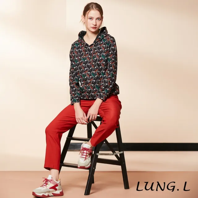 【LUNG.L 林佳樺】LR24A黑色滿版F字母印花長袖女裝帽T(秋冬新品)