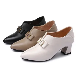 【JP Queen New York】H扣真皮女款尖頭高跟裸靴(3色可選)