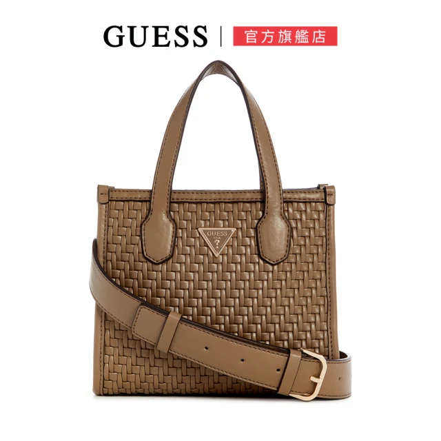 GUESS 木紋編織小LOGO托特包(棕色)