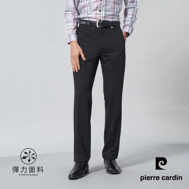 pierre cardin 皮爾卡登 商務休閒 男款 素面平口西裝褲-黑色(5245845-99)