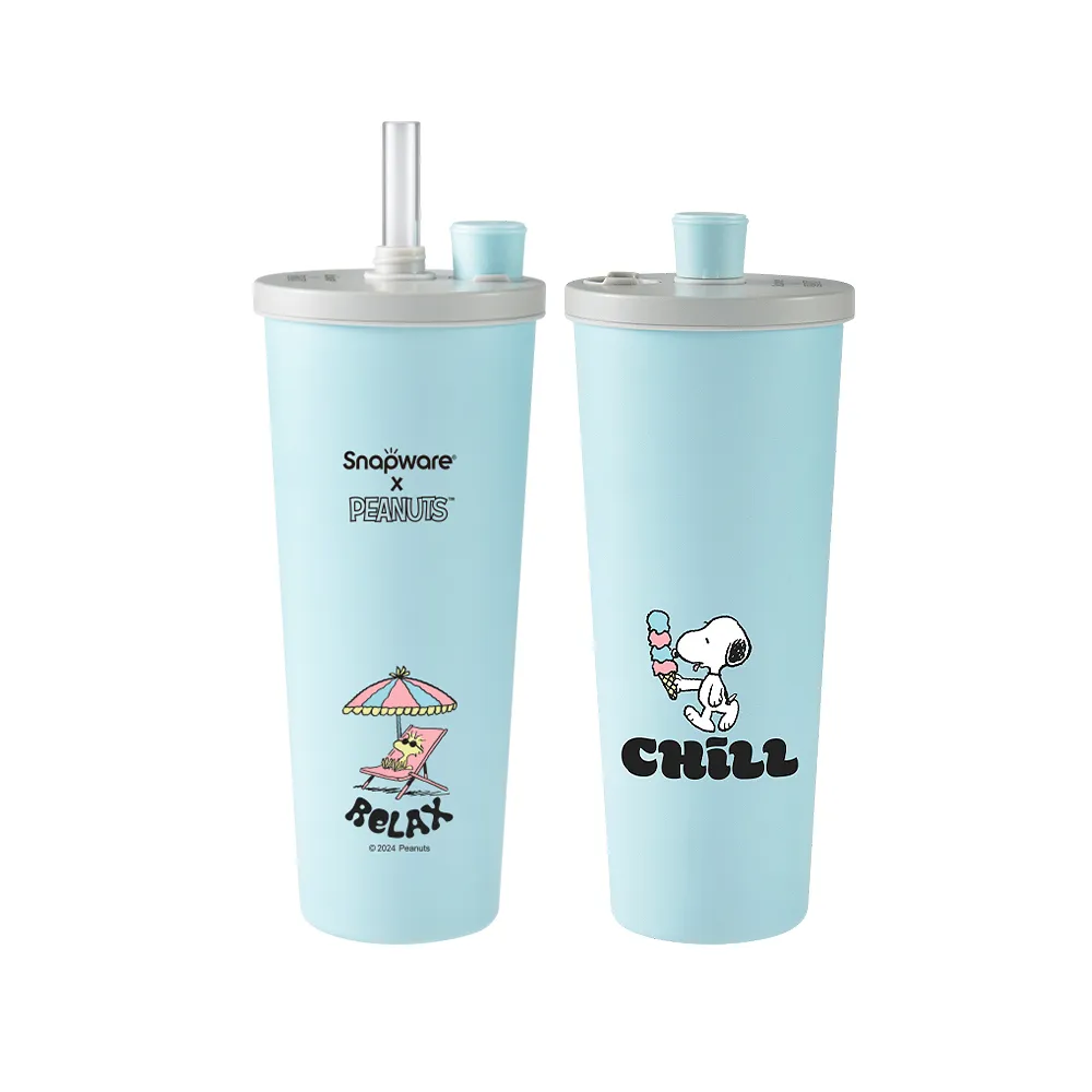 【CorelleBrands 康寧餐具】Snoopy海灘假期鋅light輕瓷保溫保冰跳跳吸管杯850ml