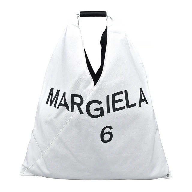 MM6 MAISON MARGIELA Maison Margiela Japanese黑字LOGO帆布三角型設計按釦式肩背/手提包(白)