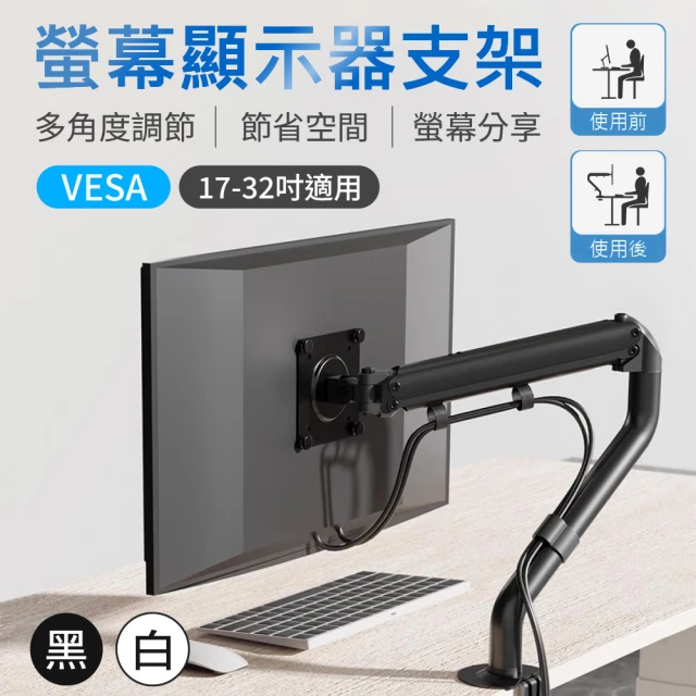 新錸家居 黑/白17-32吋液晶電腦螢幕支架桌上面型(9kg高承重冷軋板氣壓彈簧多角度不垂頭高低前後快拆裝)