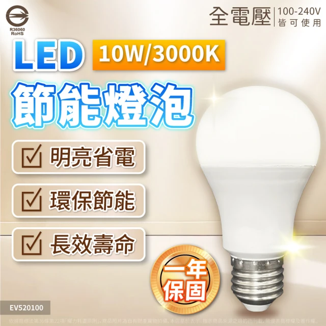 Everlight 億光 20入組 10W 高光效 最新戰鬥版 全電壓 球泡燈 E27燈泡(黃光/自然光/白光)