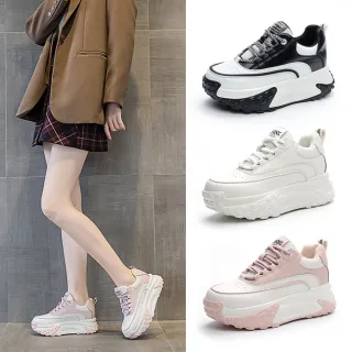 【T2R】正韓空運-真皮拼接條紋造型內增高厚底老爹鞋-增高約7.5公分-白/粉/黑(5985-2574/2575/3042)