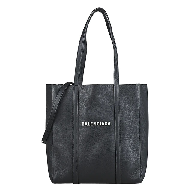 Balenciaga 巴黎世家 BALENCIAGA Everyday白字LOGO荔枝紋小牛皮肩背斜背托特包(黑)