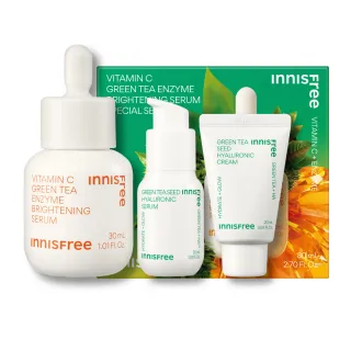 【INNISFREE】維他命C淨亮保濕組(維C精華30ml 送 綠茶霜20ml+綠茶精華30ml/美白精華)