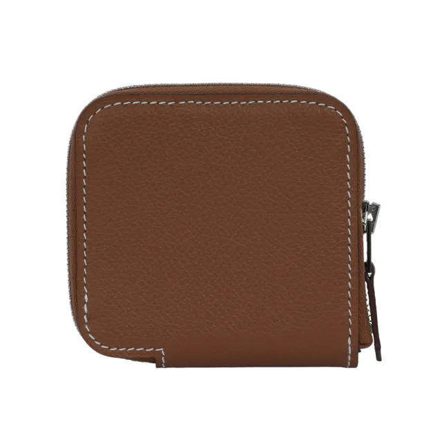 【Hermes 愛馬仕】Silkin Evercolor皮 絲巾內裡零錢包(金棕色)