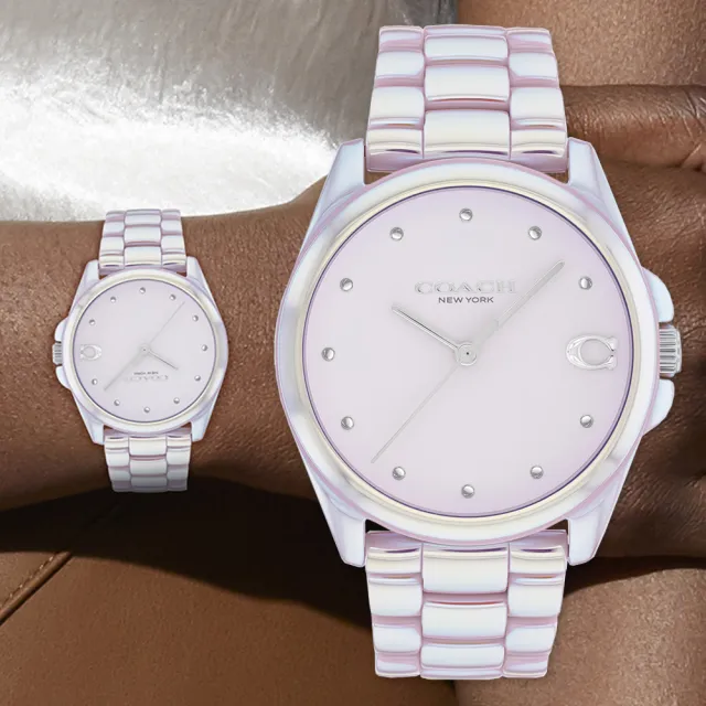 【COACH】官方授權經銷商 優雅質感珠光陶瓷石英錶-36mm/2色可選 雙11 送禮(14504390/14504391)