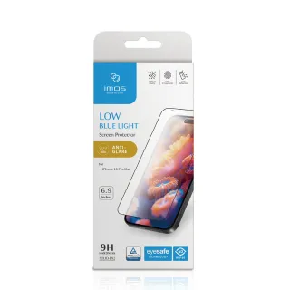 【iMos】iPhone 16 Pro Max 6.9吋 德國萊因認證 2.5D 9H霧面RPF60低藍光螢幕保護貼