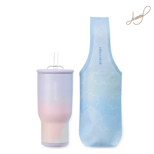 【Hiromimi】全新升級不鏽鋼冰壩杯袋組900ml 雙飲法暢飲不受限(保溫冰杯/2款可選/附TRITAN波霸吸管/附提袋)