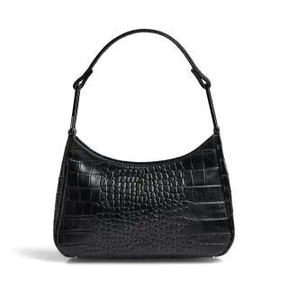 【MARKBERG】Arialla 丹麥手工牛皮時尚長方提環側肩包 肩背包 腋下包 手提包 半月包 月亮包(鱷紋黑)