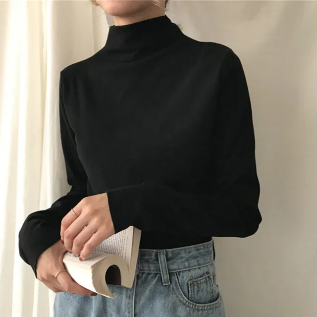 【D.studio】韓版修身顯瘦半高領打底長袖上衣(女裝 衣服 寬鬆上衣 顯瘦上衣 長袖t恤 冬裝 發熱衣 W321)